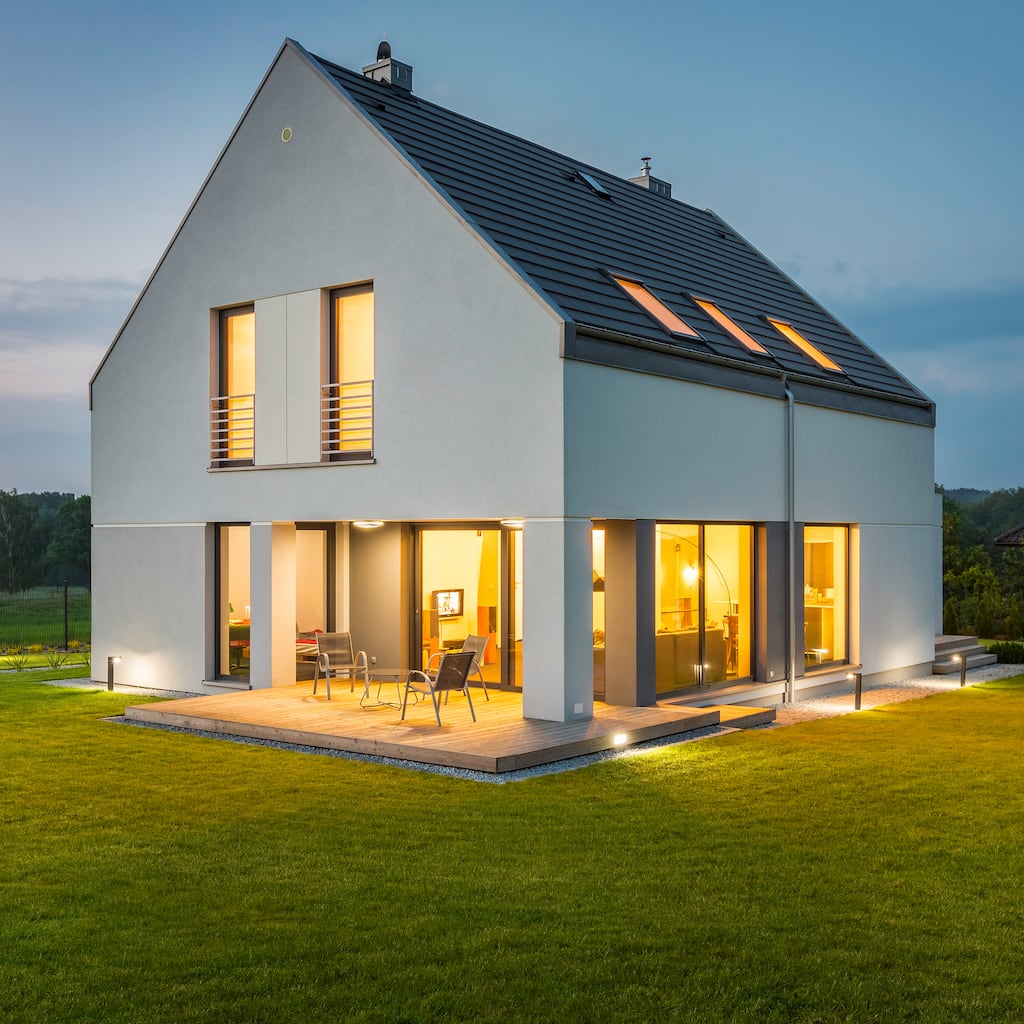 House with all the lights on