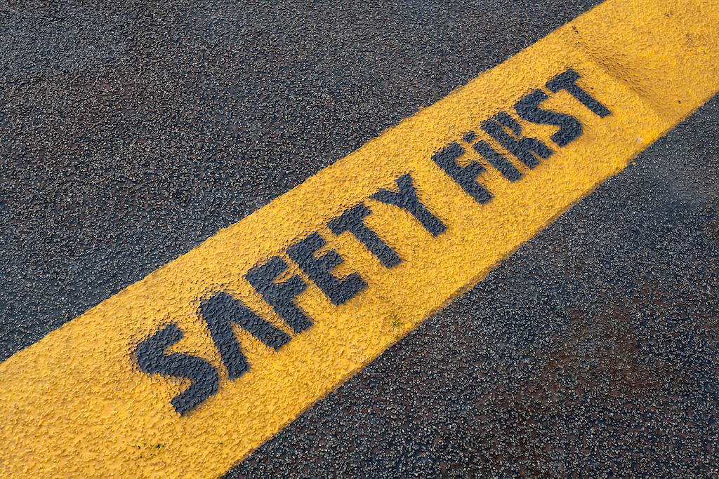 Safety first sign on road. | Wiring