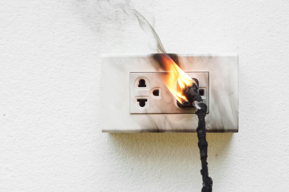electrical hazards outlet on fire