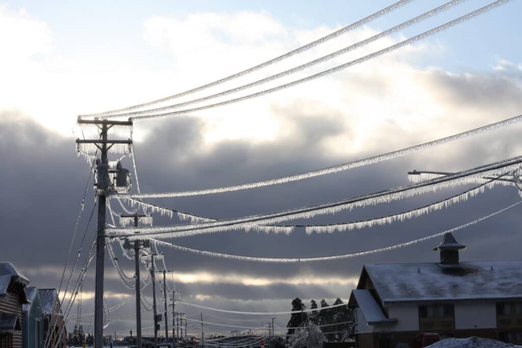 Frozen power lines winter failure.