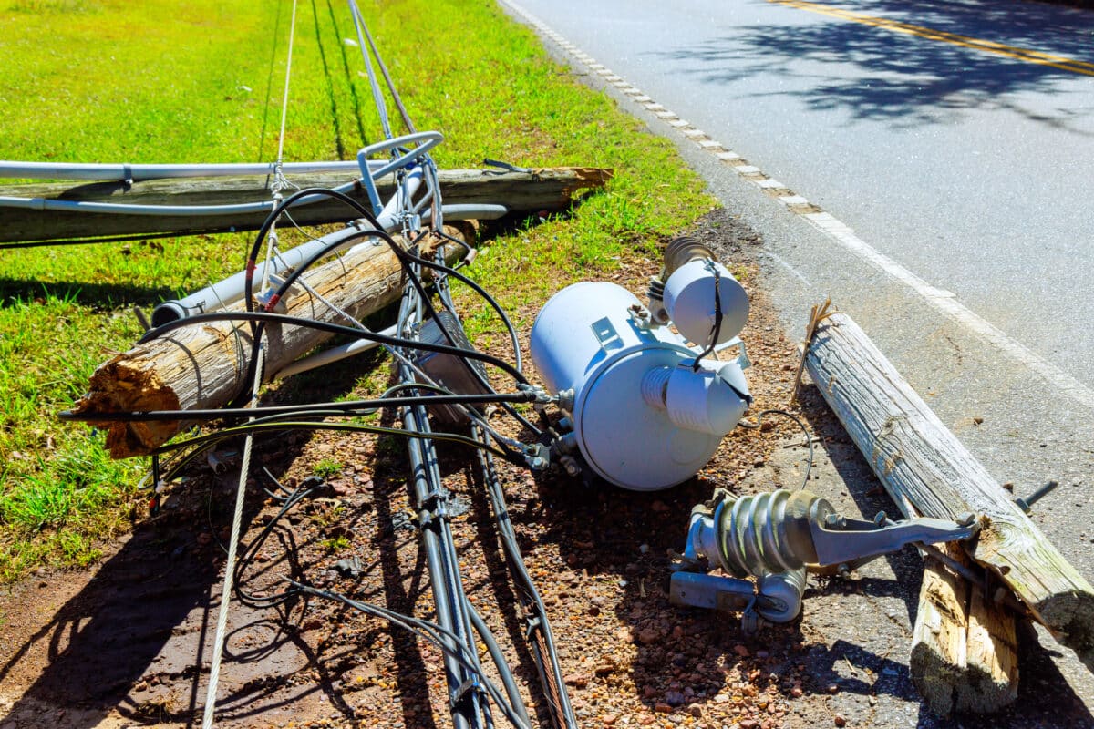 High wind power outage caused by damaged electrical infrastructure.